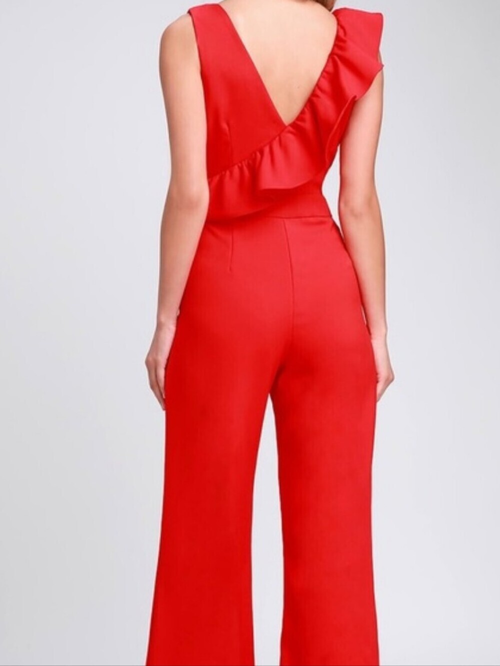 DO+BE Red One-Shoulder Ruffle Wide-Leg Jumpsuit - Picture 2 of 5